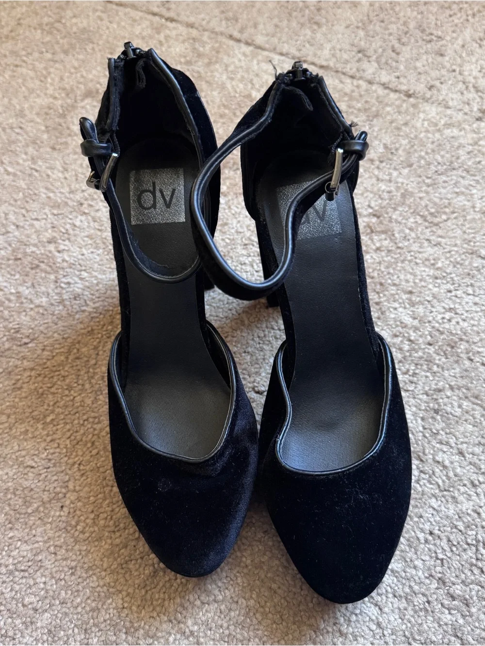 Steve Madden Black Velvet Platform Block Heel Sandals with Ankle Strap